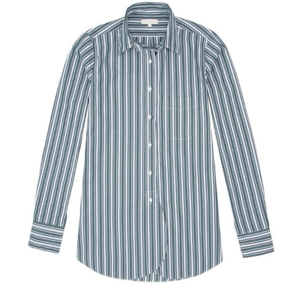 Ann Mashburn XS Striped Button Down Green White Cotton Blouse
